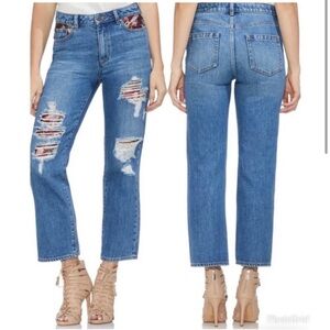 Vince Camuto Floral Patchwork Ripped Jeans